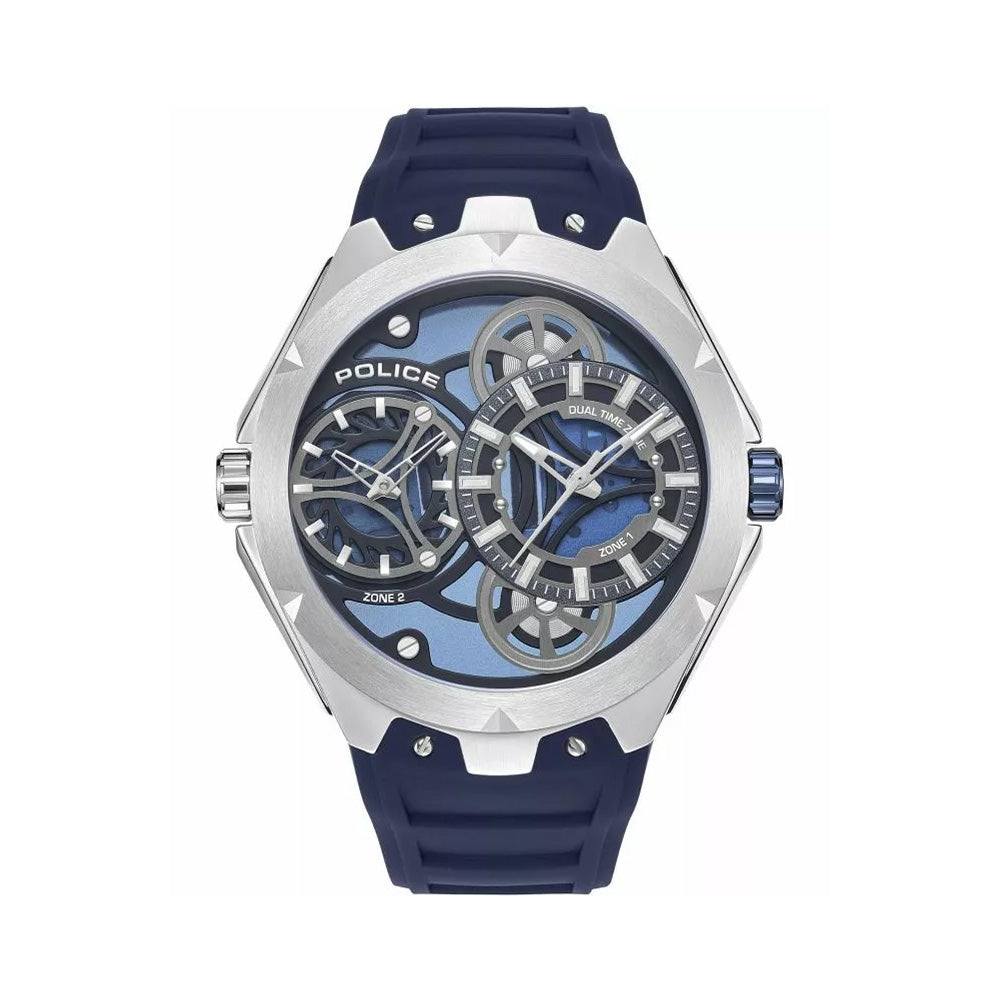 Police Scepter Open Heart Dual Time Blue Silicone Strap Mens Watch PEWGM0081703
